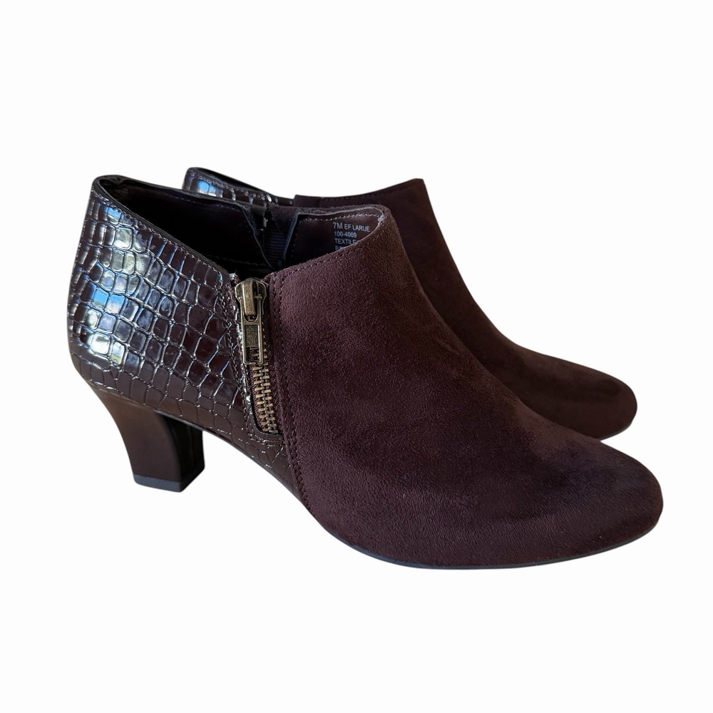 east5th Block Heel Synthetic Slip on Ankle Bootie Heels Women's Size 7M Brown
